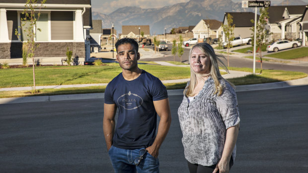 Refugee Mohammad Noor in Salt Lake City, Utah, with Australian expat Maree de Marco.
