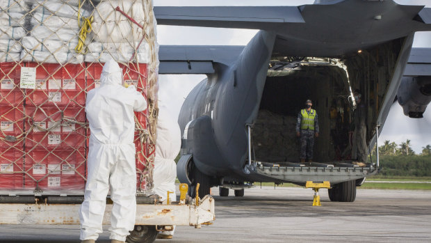 A RAAF Hercules supplies humanitarian aid in Tonga last year.