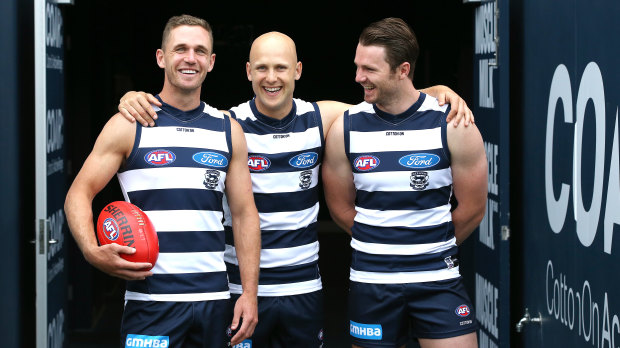 Joel Selwood, Gary Ablett and Patrick Dangerfield are set to combine for the first time on Monday.