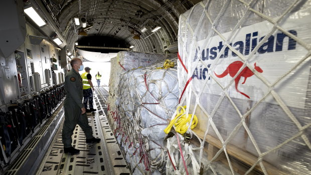 Helping hand: an Australian aid drop to Tonga after the volcano eruption and subsequent tsunami in January. 