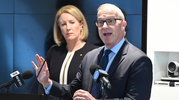 Former sex discrimination commissioner Elizabeth Broderick and Sydney University vice-chancellor Michael Spence. 