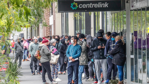 Centrelink queues have stretched around blocks in Australian cities 