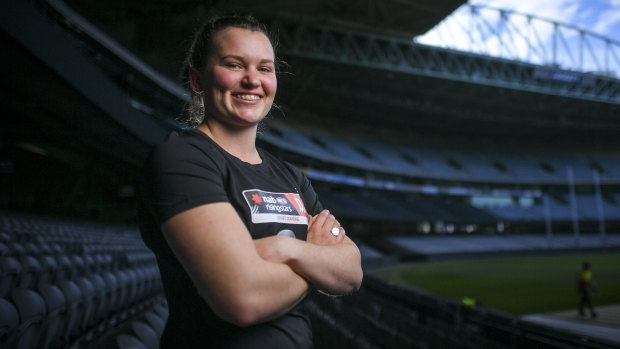 Shift of focus: Alyce Parker at Etihad Stadium for the AFLW draft. She was in the midst of sitting her HSC when she was drafted to the Giants.