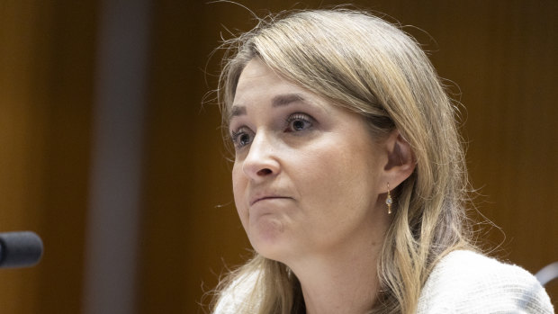 Optus CEO Kelly Bayer Rosmarin during a Senate hearing at Parliament House in Canberra on Friday.