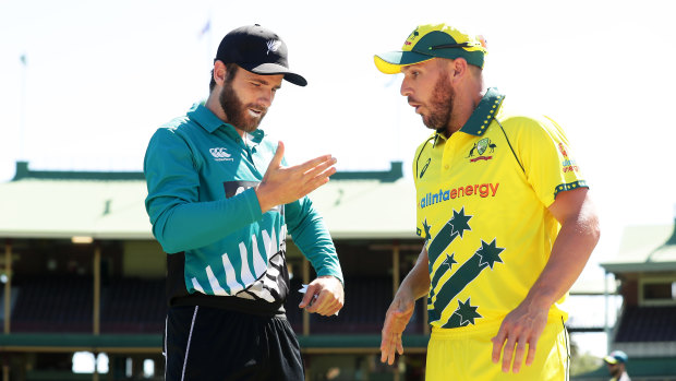 New Zealand captain Kane Williamson and Aussie skipper Aaron Finch on Thursday before the three-match series. 