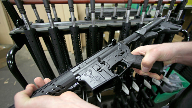 A newly assembled AR-15 rifle in New Britain, Connecticut.