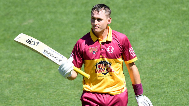 Another day at the office: Labuschagne is dismissed after scoring a century for Queensland against South Australia, continuing his form from the Ashes.