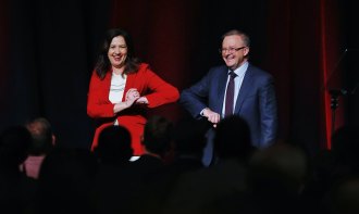 Premier Annastacia Palaszczuk and federal Opposition Leader Anthony Albanese at the Queensland Labor Conference in Brisbane.