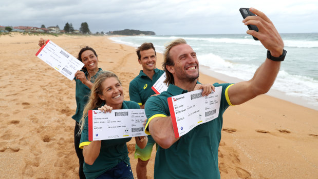 Surfers Sally Fitzgibbons, Stephanie Gilmore, Julian Wilson and Owen Wright will fly the Australian flag in Tokyo. 