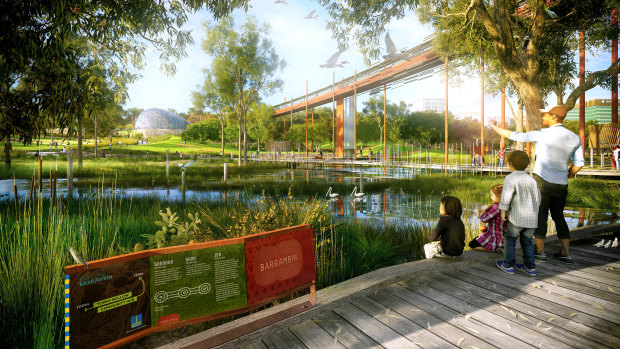 A new concept image of Lake Barrambin, set to take advantage of historical water flows on the site.