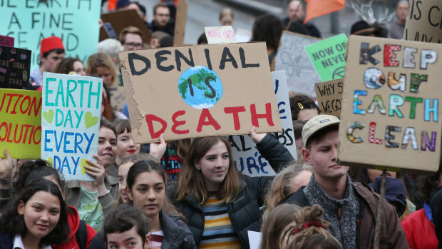Protesters at a 'Climate Rally' in solidarity with the Global Climate Strike in Melbourne.