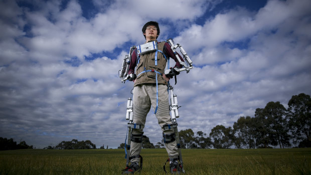Alan Gu and his exoskeleton.