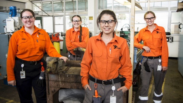 Opportunity: Ausgrid first-year apprentices Carlin Morton, Lauren Walsh, Tahlia Keen and Annika Van Lierop.