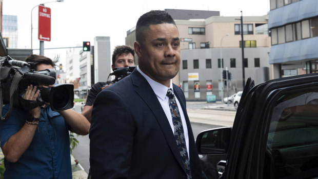 Jarryd Hayne leaves court this week.