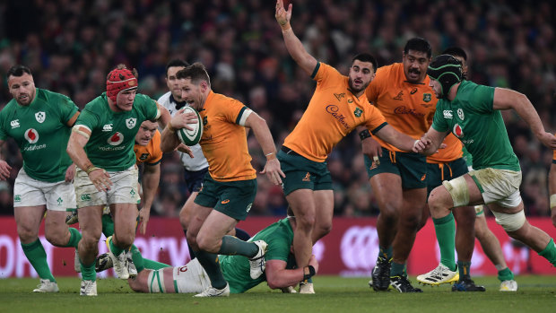 Bernard Foley surges into the clear against Ireland in Dublin in November.