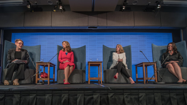 Left to right: President of the National Press Club Sabra Lane, Red Balloon founder Naomi Simson, Business Chicks chief executive Olivia Ruello and CEO of Indigital Mikaela Jade. 