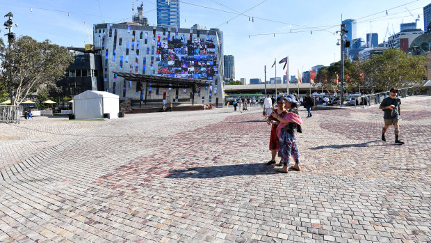 Federation Square was scarcely packed on Monday.