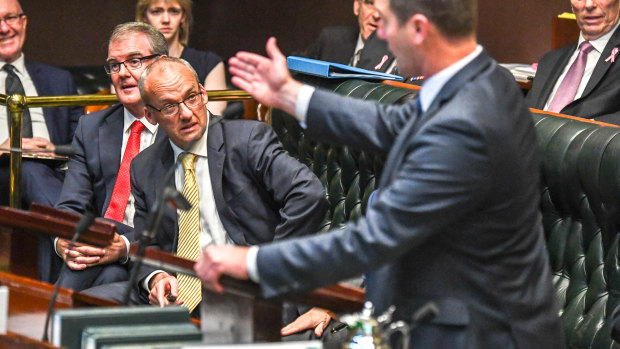 NSW Opposition Leader Luke Foley watches the floor during question time.
