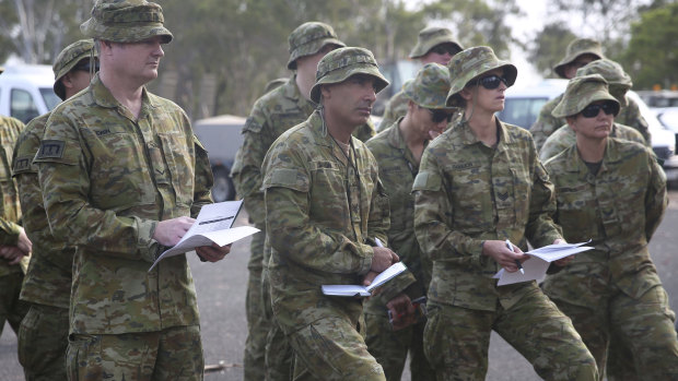 ADF reservists prepare at Holsworthy Army Barracks. 