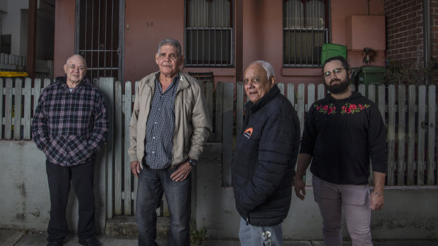 Robert Jackson, Uncle Albert Torrens, Uncle Eric Robinson and Blake Robinson say members of Redfern-Waterloo's Aboriginal community are struggling to afford housing in the rapidly-changing area.