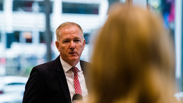 NSW Police Commissioner Mick Fuller addresses the media on Thursday on the idea of a sexual consent app. 