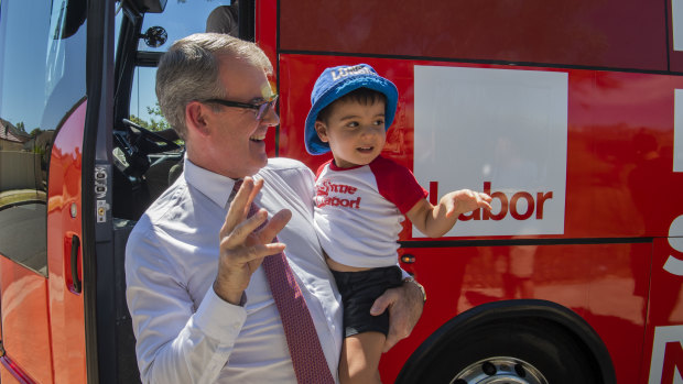 NSW Labor leader Michael Daley campaigning outside Dalmeny Public School in south-west Sydney.
