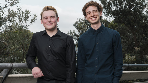 Jesse Caminer from Cranbrook (left) and Adam Gottschalk from Sydney Grammar both finished first in three subjects.