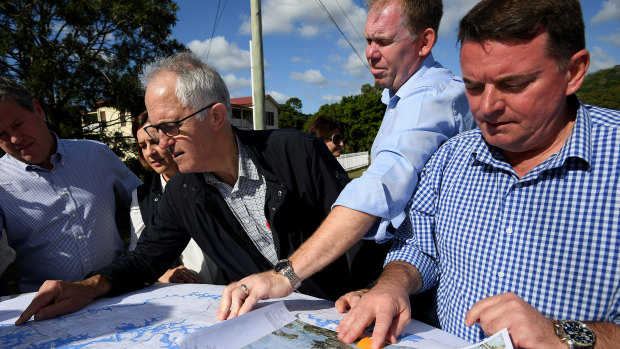 Logan Mayor Luke Smith (right), with Prime Minister Malcolm Turnbull  and MP Bert van Manen in April 2017.