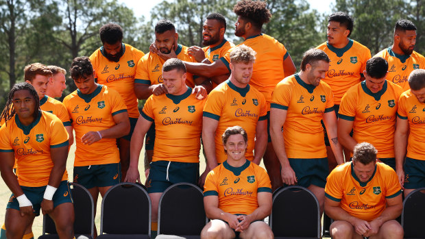 The Wallabies during a team photo on Friday ahead of their clash against South Africa. 