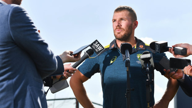 Australian ODI captain Aaron Finch addresses the media after Monday's World Cup squad announcement.
