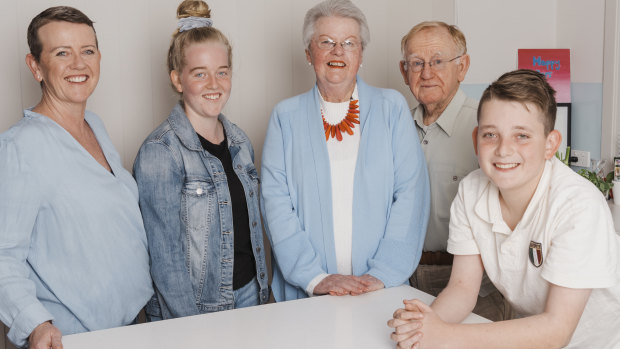 What's in a name? Michelle Paciullo, left, with her children Chelsea and Will and parents Carol and Robert Hamblion.