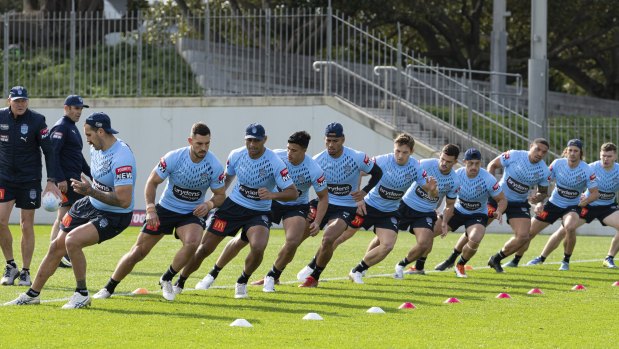 The Blues train under the watchful eye of coach Brad Fittler.