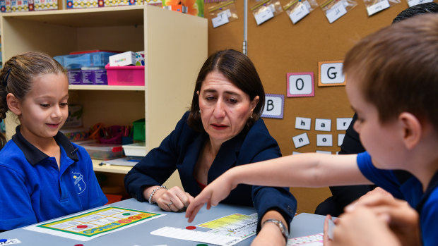 Premier Gladys Berejiklian at Seven Hills North Public School last year, when the NSW government reached a funding deal with the Commonwealth.