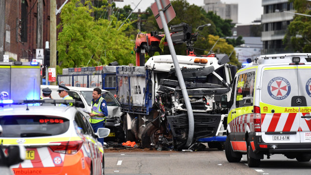 The scene of the truck crash at Green Square.