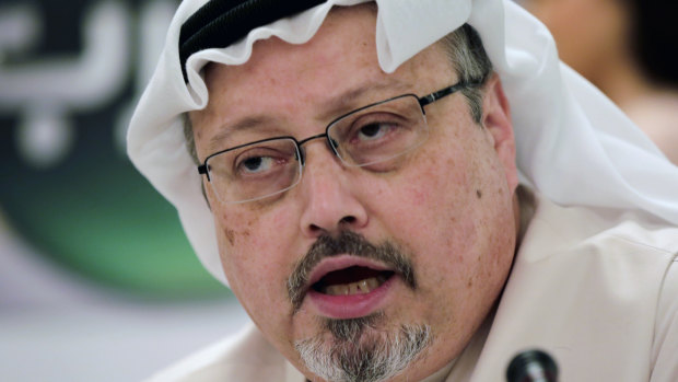 Saudi journalist Jamal Khashoggi speaks during a press conference in Manama, Bahrain in 2015.