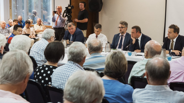 MPs listen to submissions at the franking credit public hearing in Chatswood.