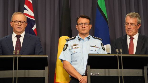 Prime Minister Anthony Albanese, Australian Federal Police Commissioner Reece Kershaw and Attorney-General Mark Dreyfus announced the antisemitism task force on Monday.