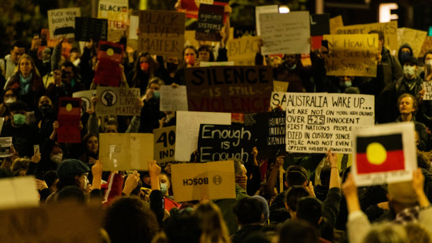 A Black Lives Matter rally in Sydney in solidarity with the protests in the US over the police killing of George Floyd.