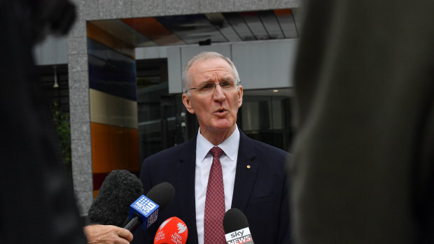AMP interim chief executive Mike Wilkins outside the royal commission. 