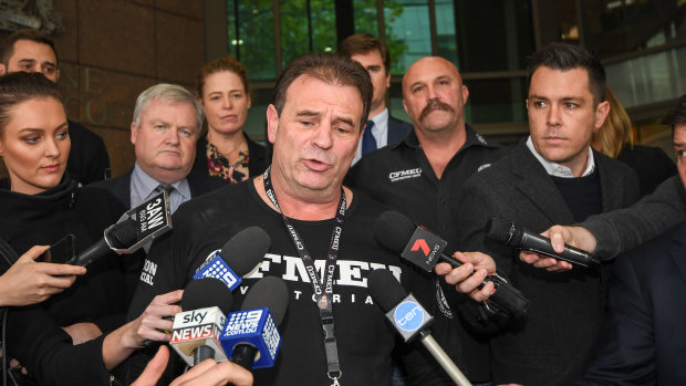 Construction, Forestry, Maritime, Mining and Energy Union Victorian secretary John Setka, and Shaun Reardon (rear) after his blackmail charges were dropped.