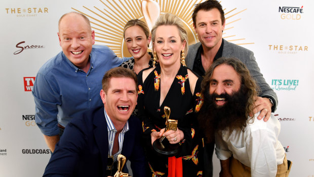 Gold Logie nominees (left to right) Tom Gleeson, Sam Mac, Eve Morey, Amanda Keller, Rodger Corser and Costa Georgiadis 