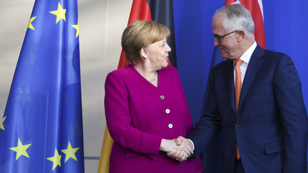 German Chancellor Angela Merkel  met with Turnbull shortly after he gave a speech on trade.