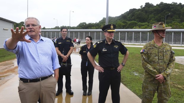 Prime Minister Scott Morrison tours North West Point Detention Centre on Christmas Island on Wednesday.