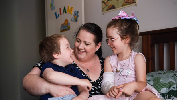 Angela Hind with her daughter Matilda, 6, and son Liam, 4. 