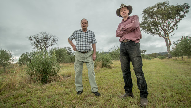 Wallaroo landowners Phil Peelgrane (left) and Ross Hampton are concerned about the long-term effects of clean-fill dumping in their area.