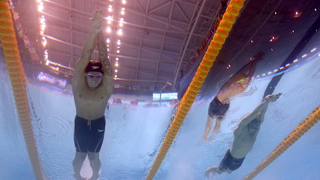 Sprint kings: American Caeleb Dressel (left) and Australia’s Kyle Chalmers go head to head. 