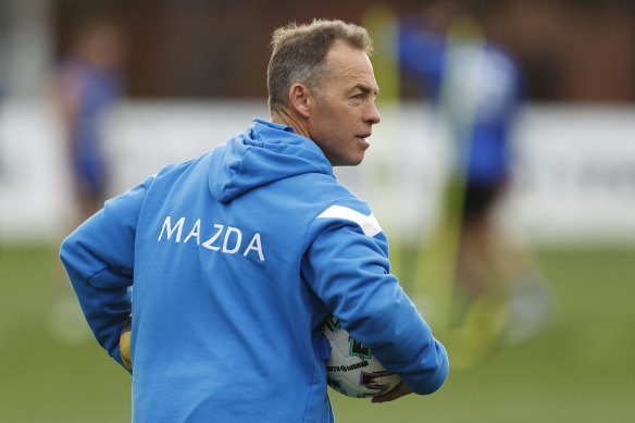 North Melbourne coach Alastair Clarkson at training on Friday.