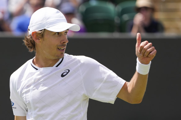 Thumbs up: Alex de Minaur wins his second round match against Spain’s Jaume Munar.