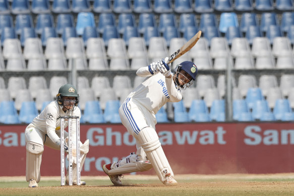 India’s Smriti Mandhana plays a shot during India’s winning chase on day four.