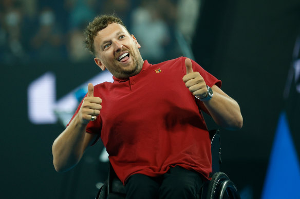 The career of Dylan Alcott is celebrated on Rod Laver Arena.